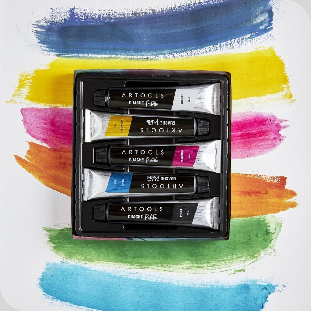 Tinta Guache Artools 5 Cores 22ml Bisnaga Fosca Lavável Atóxica Escolar Profissional Pintura