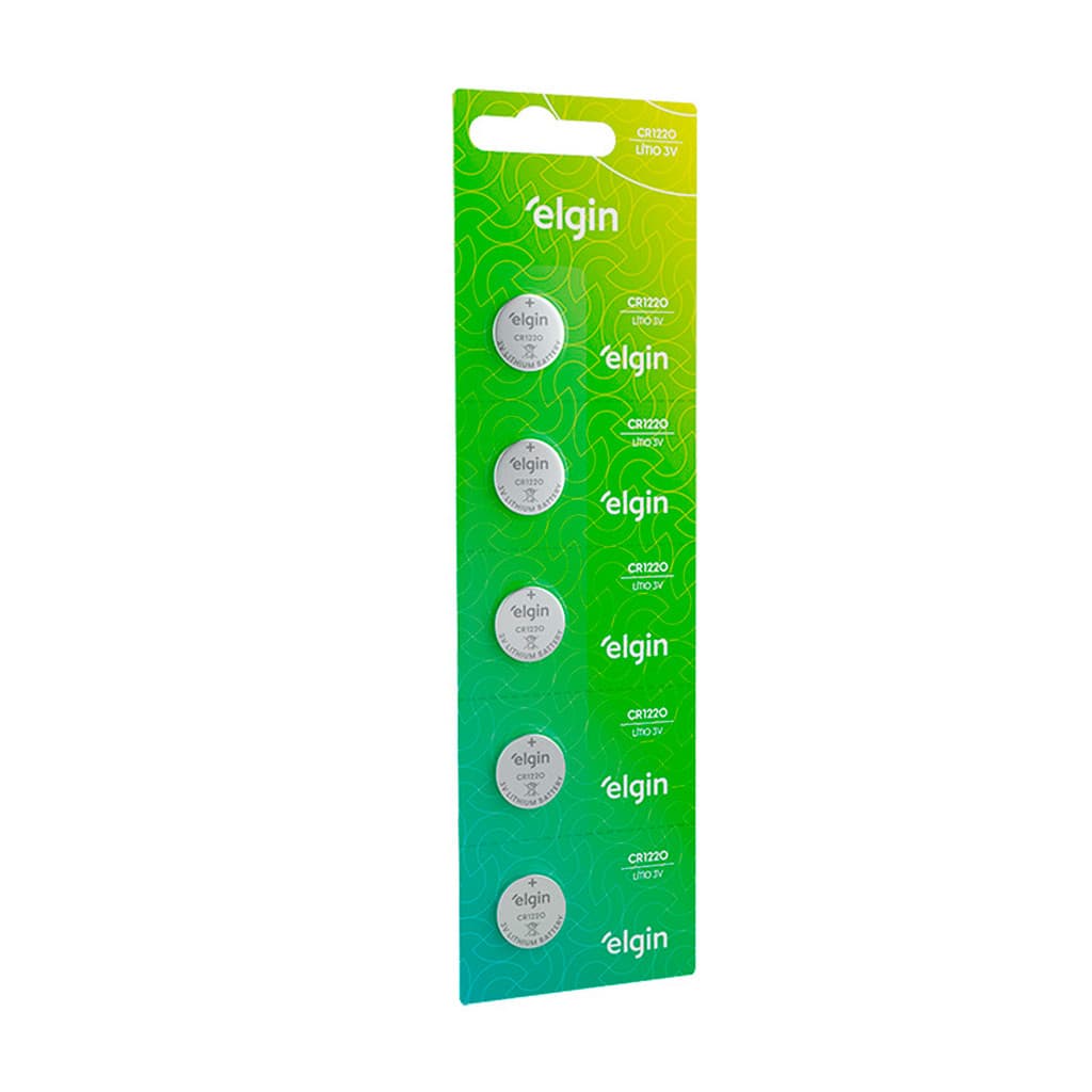 Bateria Lítio Elgin CR1220 3v Kit 5 Unidades Blister Alta Duração