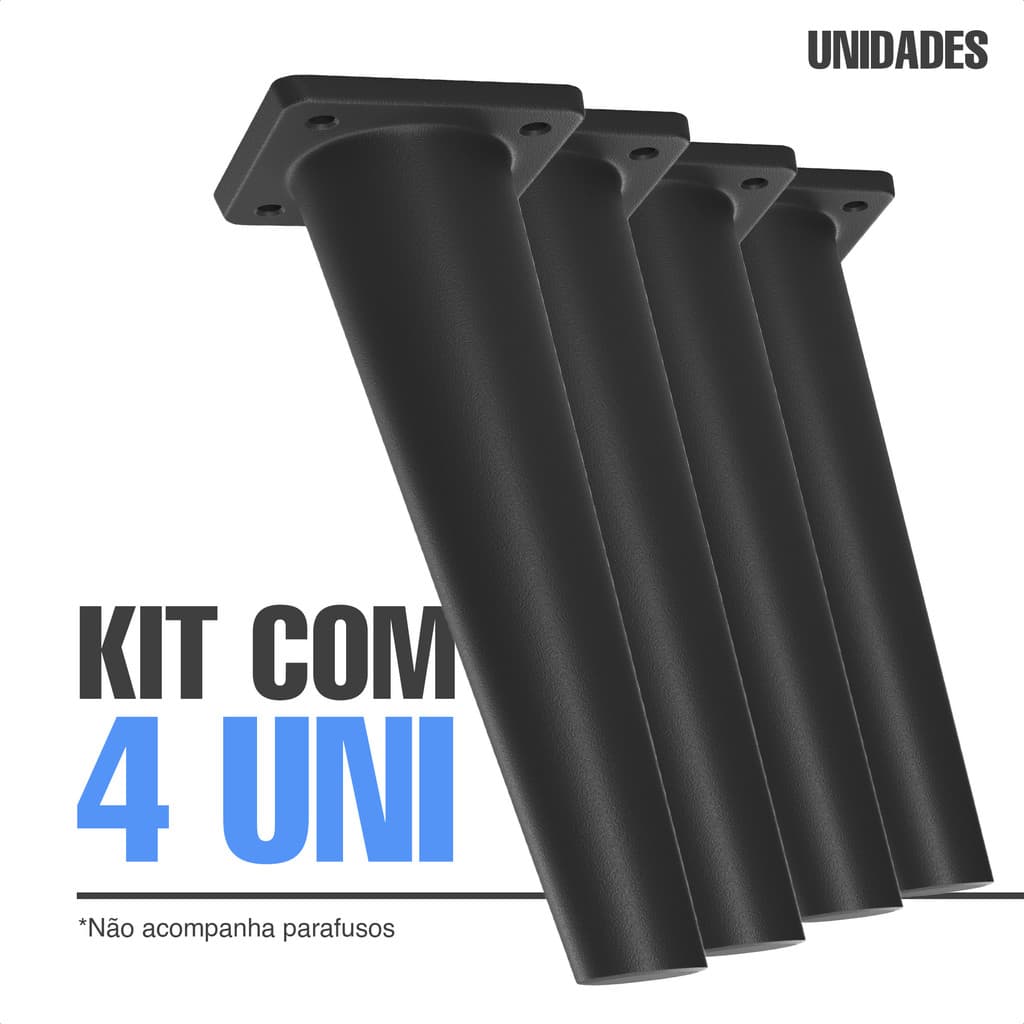Kit com 04 Pés de Plástico Palito para móveis bancos - Preto