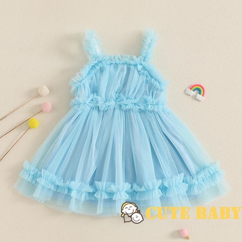 Eph-Vestido Infantil Bebê De Tule De Verão Para Meninas Cor Sólida Sem Mangas Malha Evasê,0-4 Anos