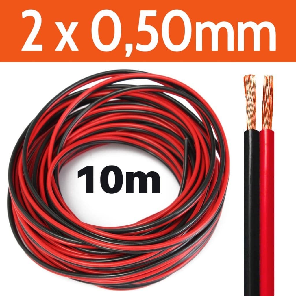 Rolo 10m Cabo Som Automotivo 0,50mm Bicolor Fio Alto Falante Flexível Resistente P/ Instalação Som