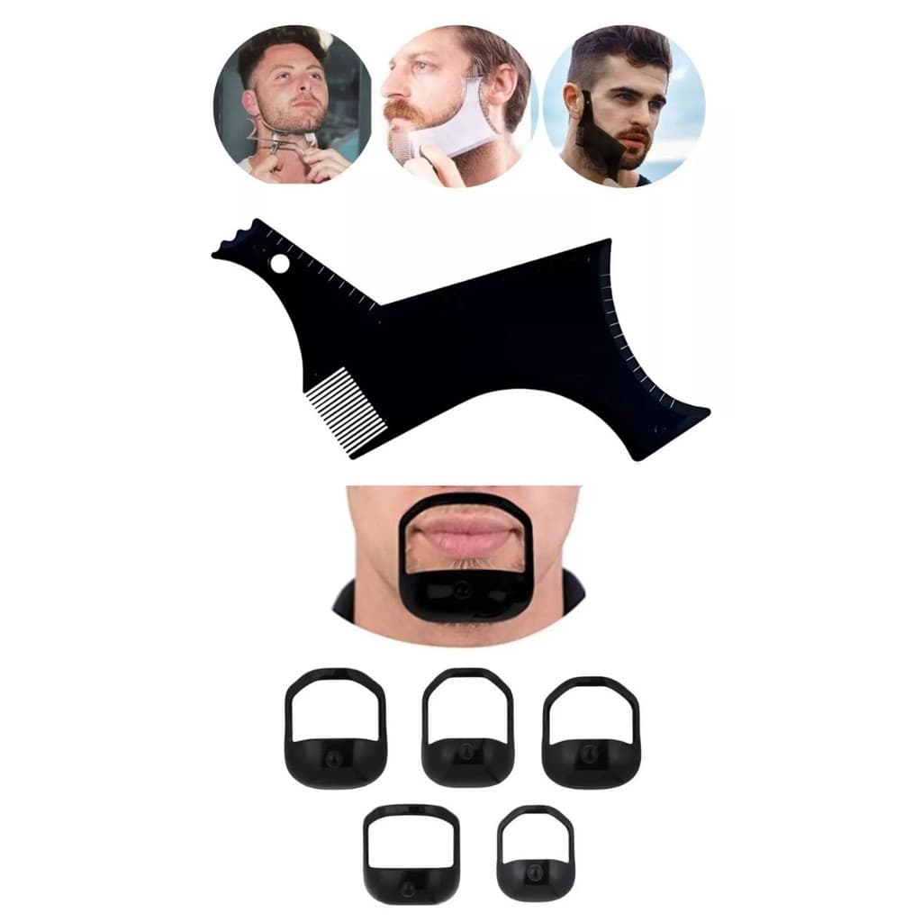 Kit Pente Barba Régua Modelador Alinhador + Molde 5 tamanhos