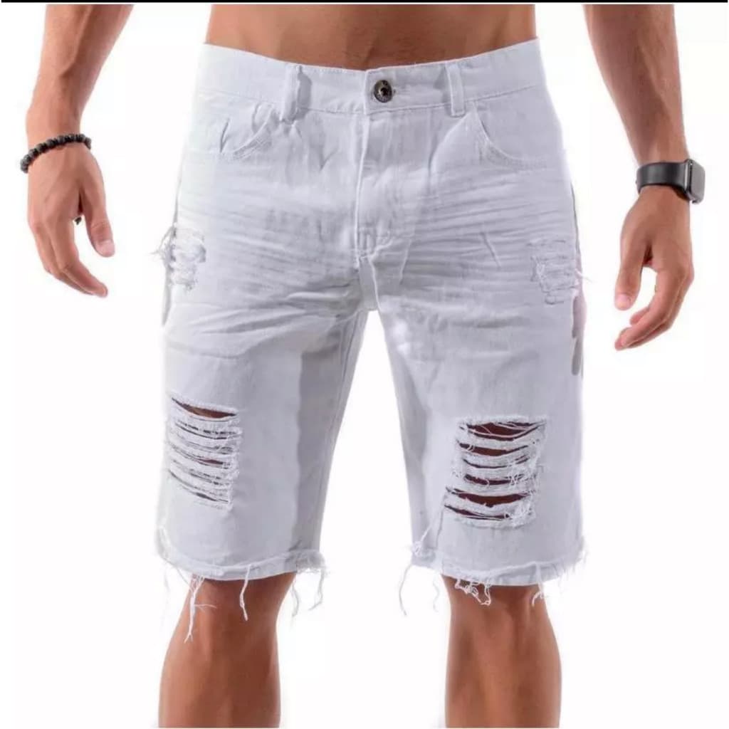Bermuda Jeans Masculina Colorida Rasgada destroyed