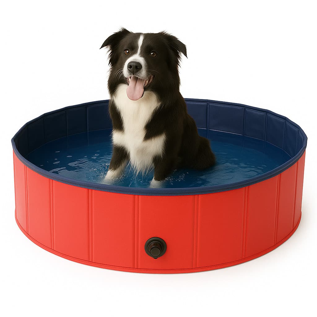 Piscina para Cachorro Resistente Dobrável Portátil Vermelho