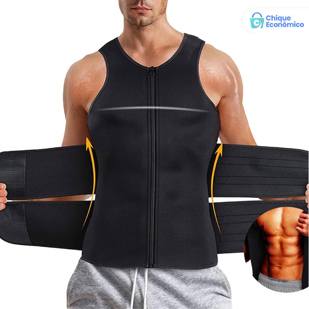 Colete Modelador Power Masculino: Cinta Abdominal Redutora de Cintura, com Efeito Sauna para Secar a Barriga