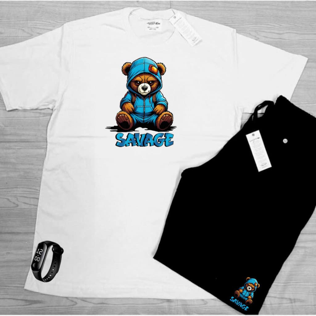 Conjunto Kit camiseta verão 100% algodão bermuda leve para caminhada  URSO SALVAGE + RELOGIO DIGITAL