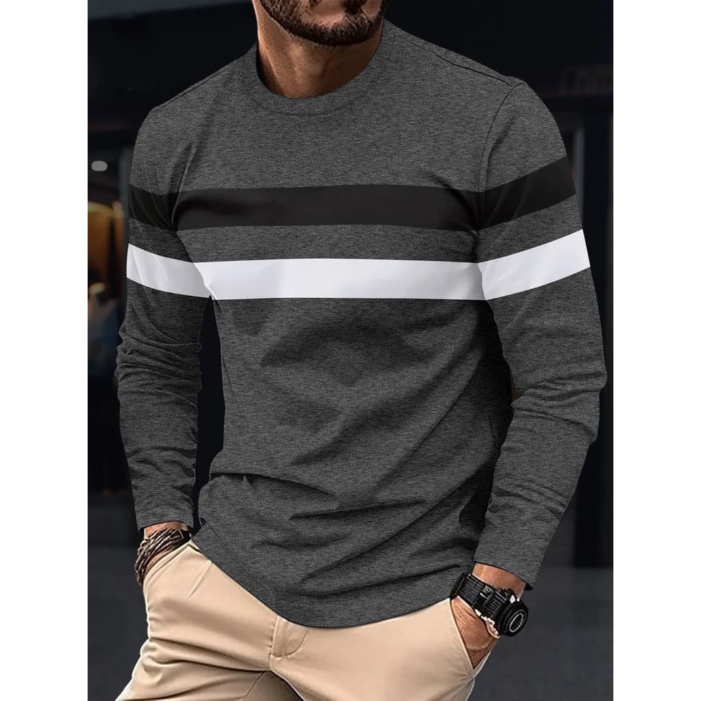 2024 Primavera E Outono Moda Masculina Manga Longa Em Torno Do Pescoço Emenda Camiseta Negócios Anti Rugas Street Wear C