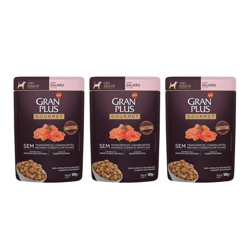 Kit 3 Unidades Sachê Cão Adulto Gourmet Salmão 100g Granplus