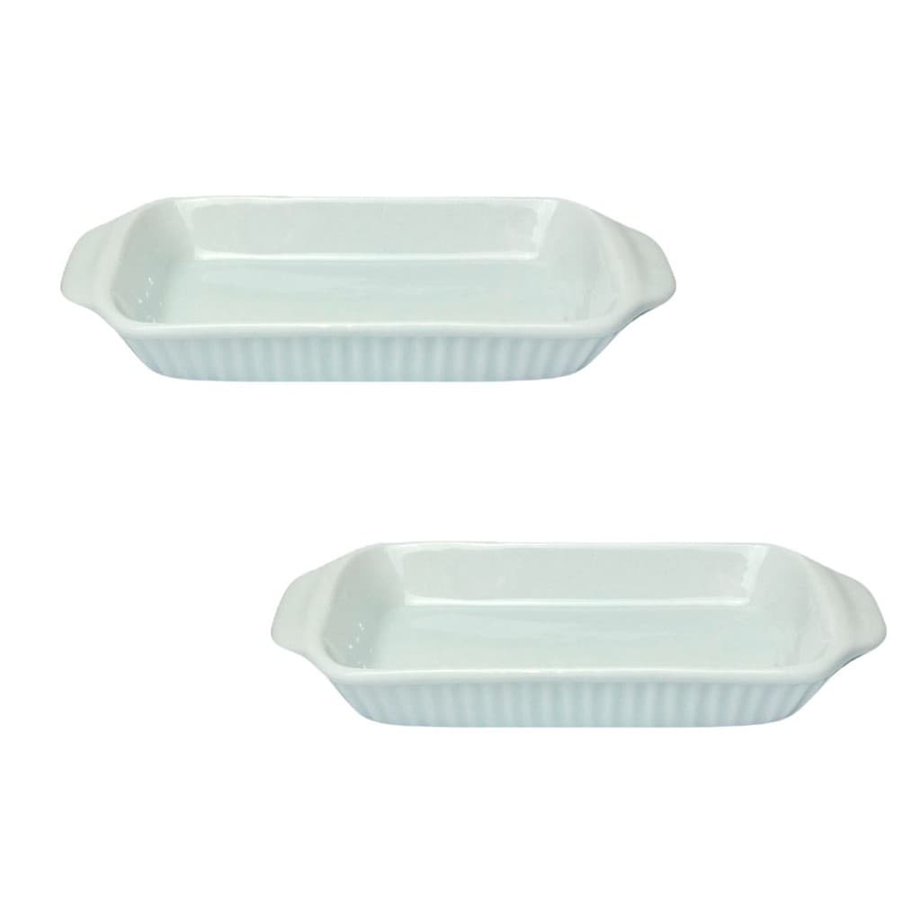 Kit 2x Travessa De Porcelana Canelada Refrataria alça 300ml