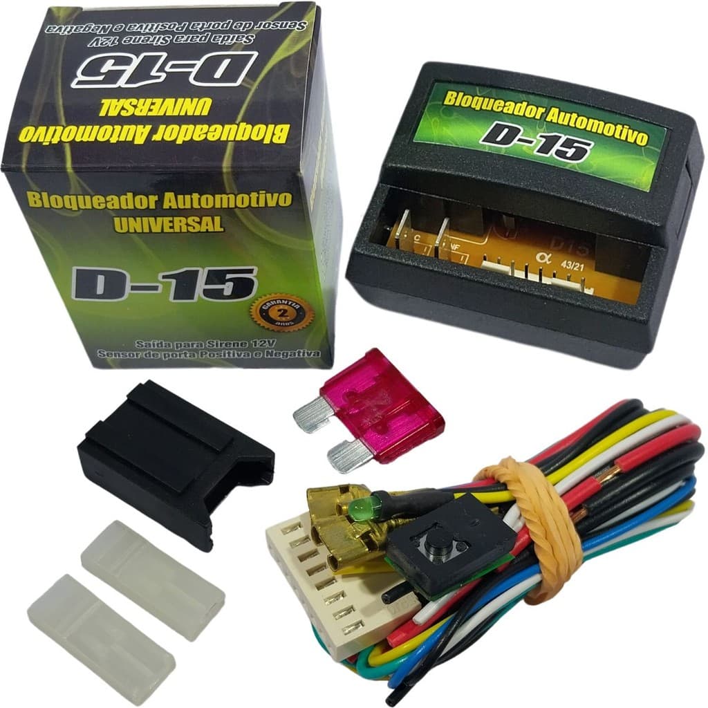BLOQUEADOR AUTOMOTIVO VEICULAR COM SAIDA PARA SIRENE 12V D-15 CARRO MOTO SENSOR PORTA POSITIVA NEGATIVA CORTA GASOLINA