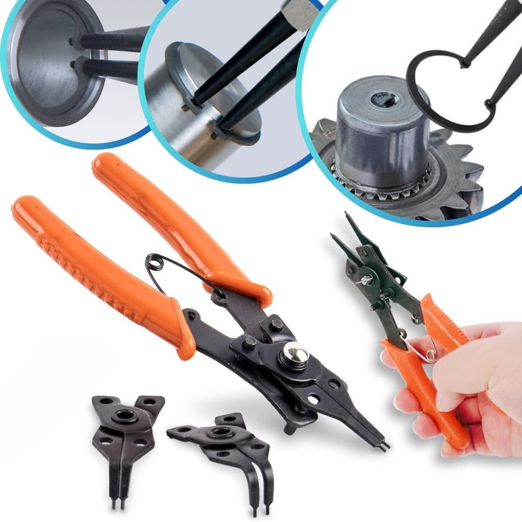 Jogo 3 em 1 Alicate Extrator Reversível 150mm Tirar Abrir Saca Anel pressão Elastico com Bicos Curvo