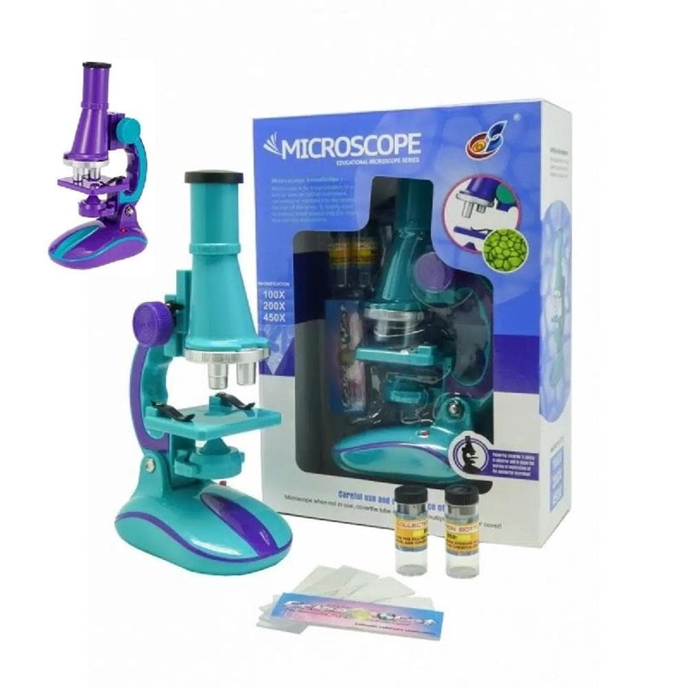 MICROSCOPIO LABORATORIO CIENCIAS LUZ LED 100X 200X 450X INFANTIL ACESSORIOS COMPLETO