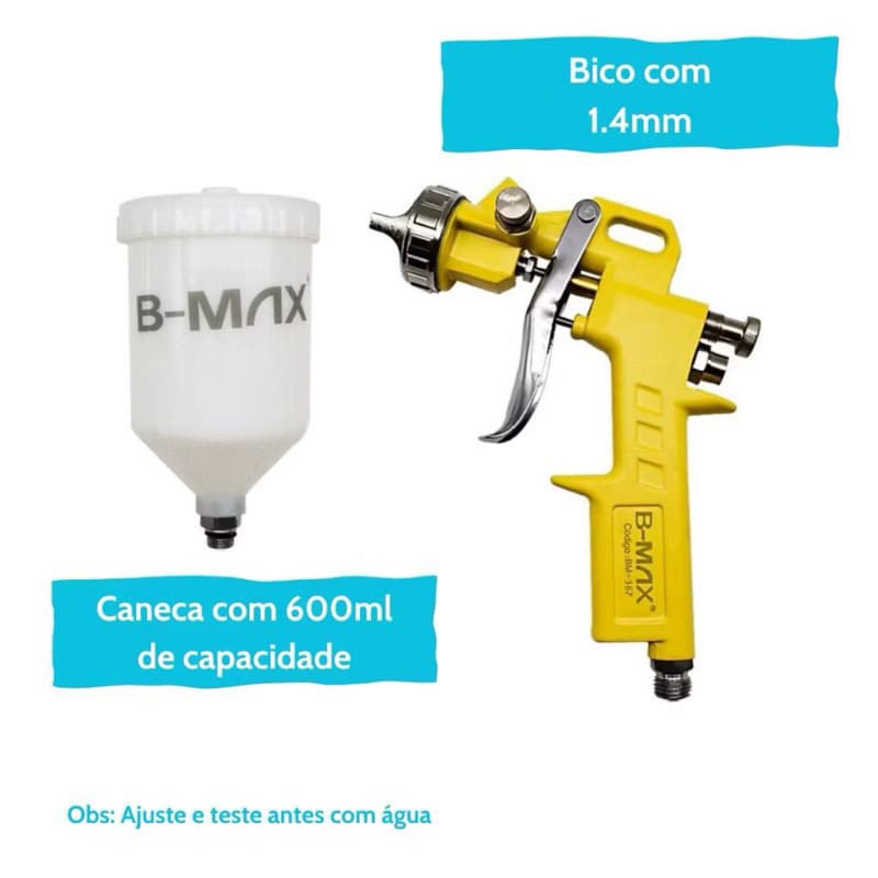 Maquina de Pintura Pistola Hvlp Profissional Automotiva Gravidade mais 1.2mm/1.4mm Bicos Bojão 600ml  - BOABM
