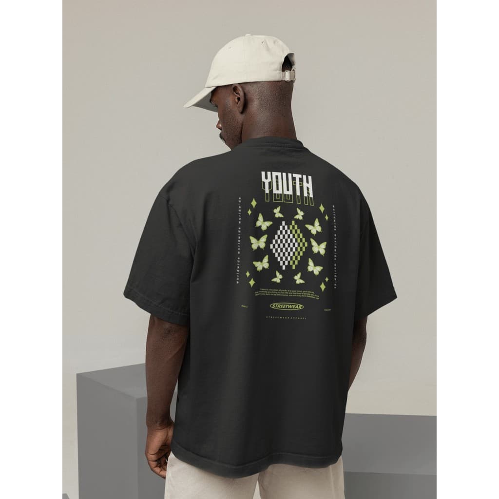 Camisa Camiseta Oversize Streetwear Masculino e Feminino para Treino e Dia a Dia Preto e Off Whte Estampado - YOUTH