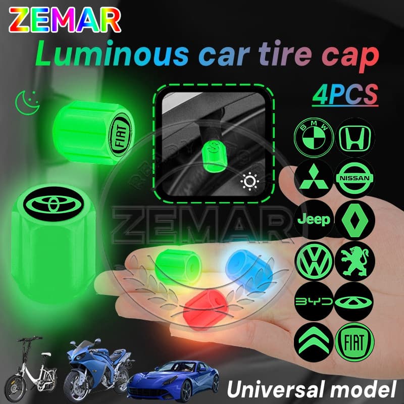 4 Pçs Tampas Luminosas Da Válvula Do Pneu De Carro Automotivo Motocicleta Bicicleta Noctilucente Tampa Universal Acessór