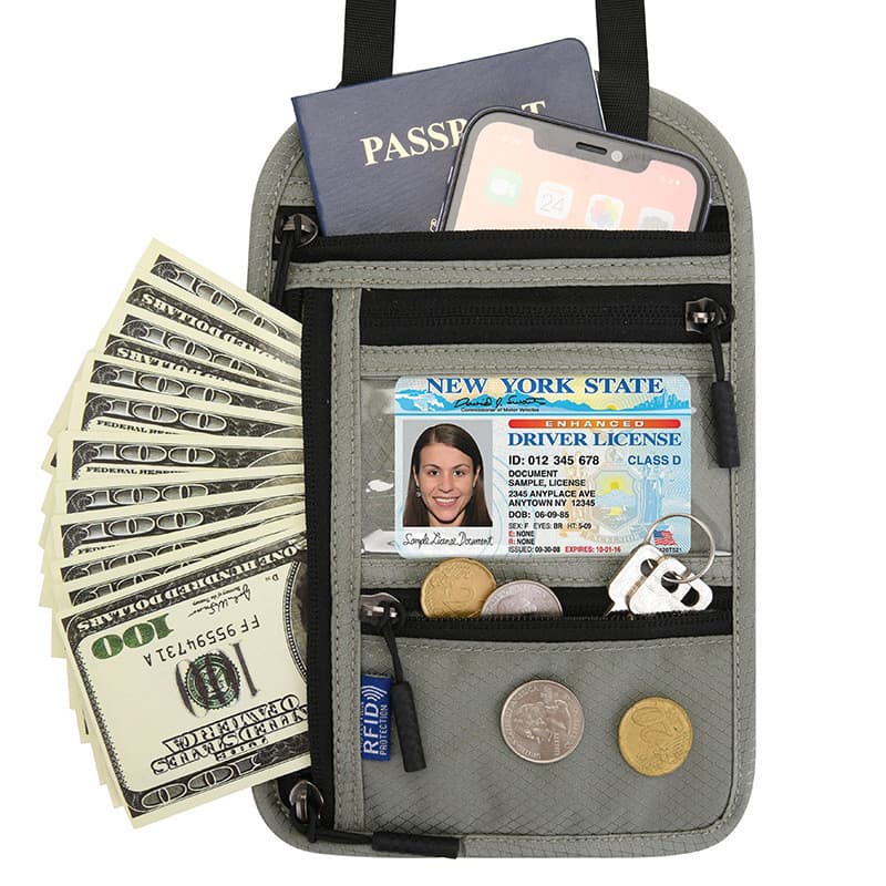 Porta Passaporte RFID Multifuncional Bolsa Mensageiro com Alça de Pescoço Proteção para Bilhetes e Documentos