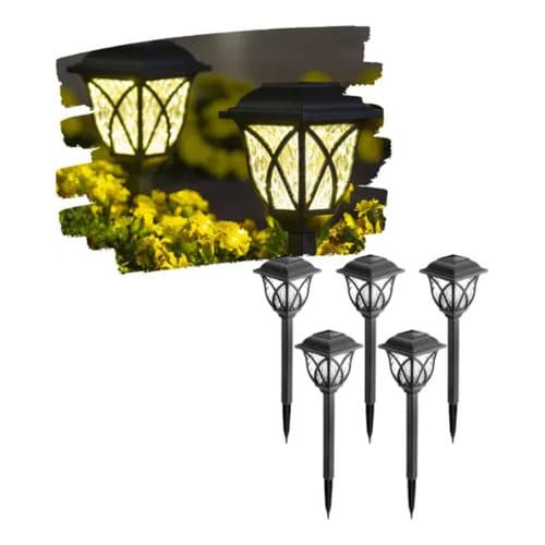 Luminária Solar Jardim Kit 5 Unidades Luz Amarela Prova D’Água Gramado Quintal