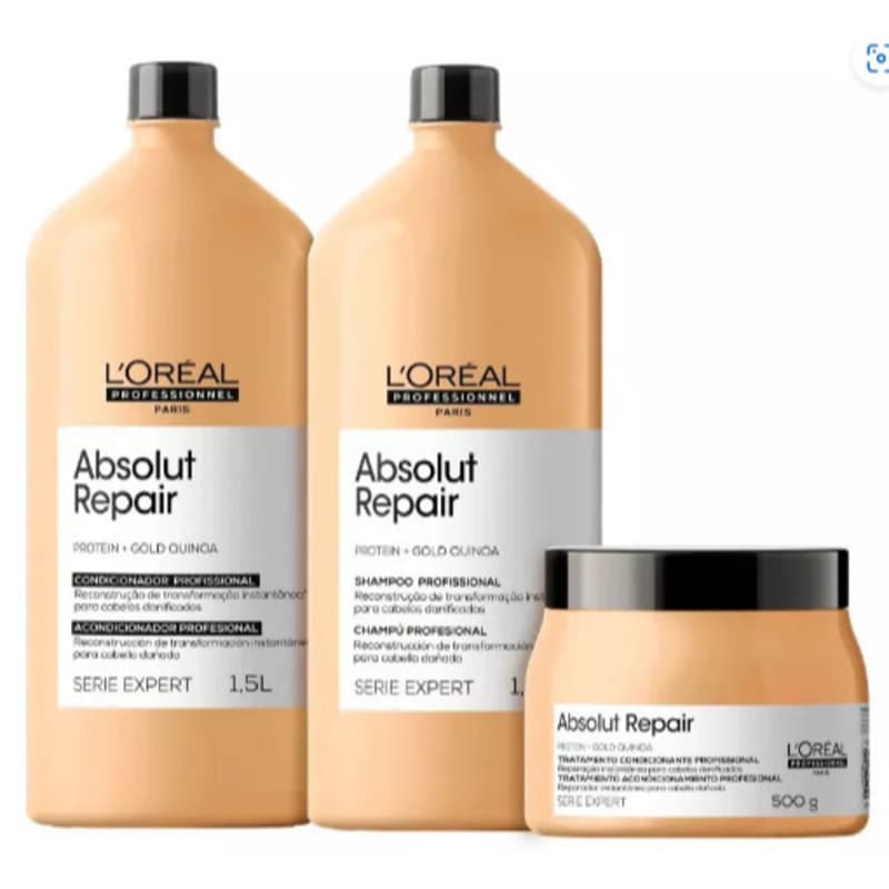 Shampoo + Máscara + Condicionador Loreal Gold Quinoa Original