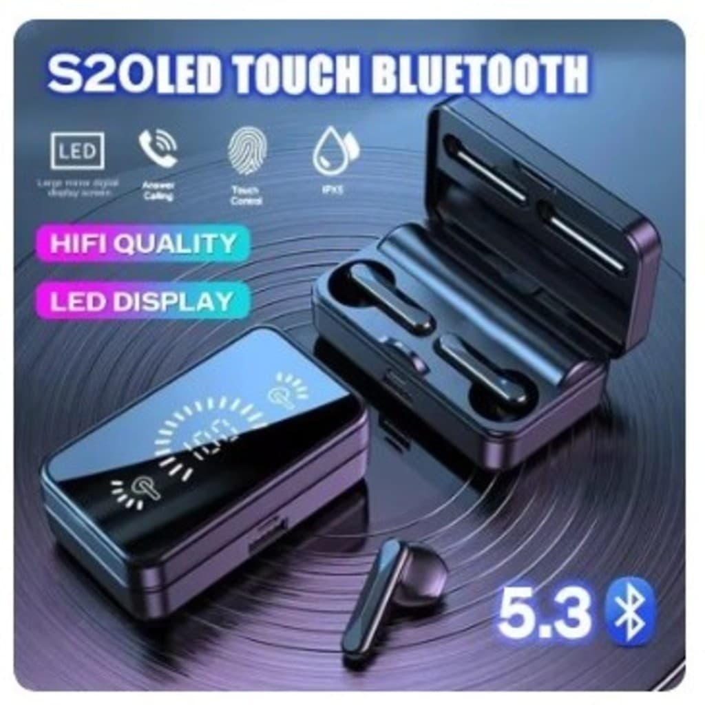 Fones De Ouvido S20 TWS Headset Sem Fio Bluetooth 5.2 Com Case Espelhado E LED