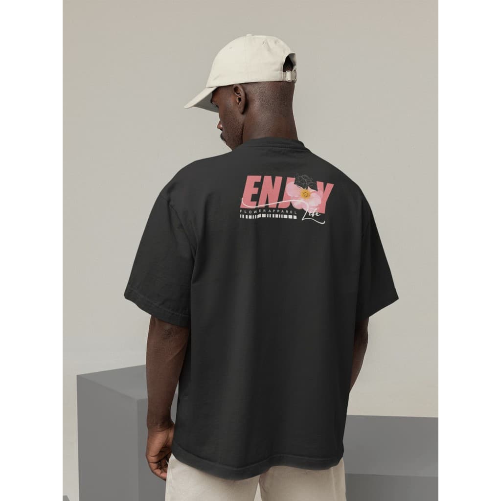 Camisa Camiseta Oversize Streetwear Masculino e Feminino Treino e Dia a Dia Preto e Off Whte Estampado - ENJOY