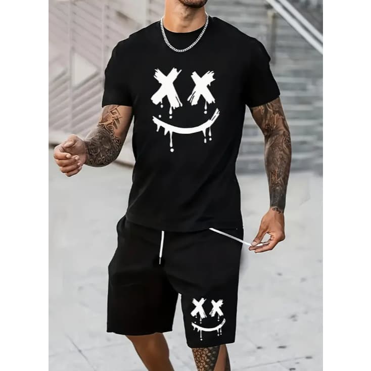 Conjunto Camisa Oversized Smile + Bermuda Tactel Masculino Sorriso Gráfico