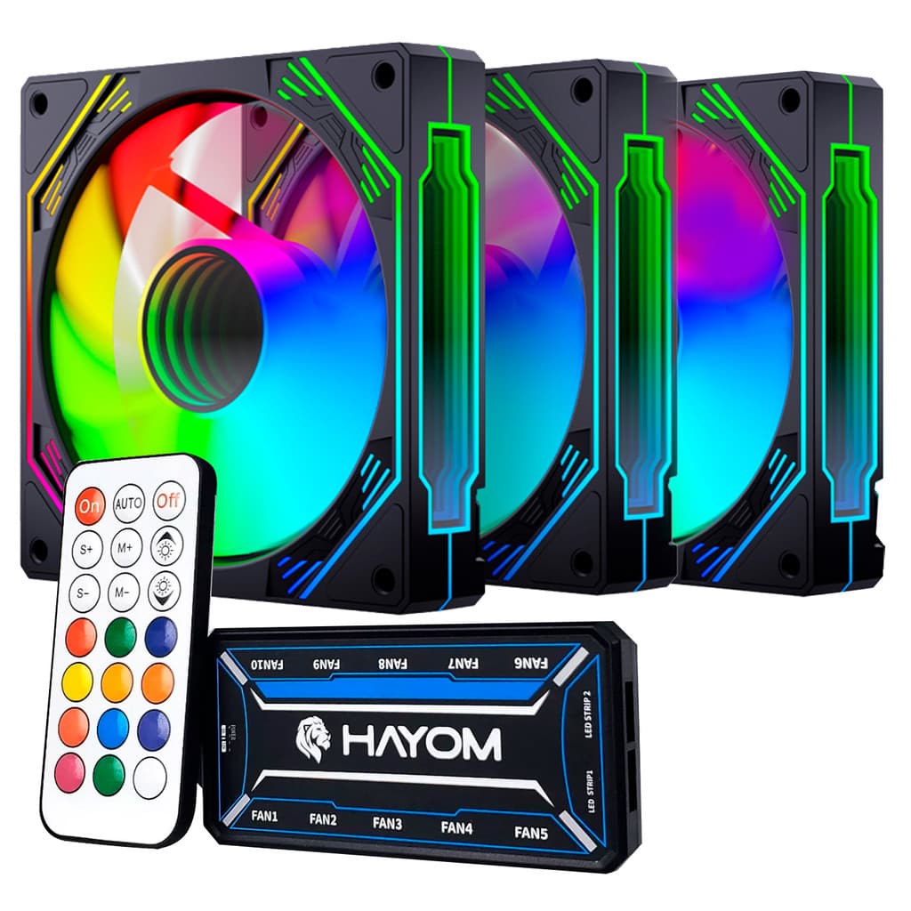 KIT 3 FANS COOLERS RGB 120MM PRETO COM COTROLADORA  FC1308