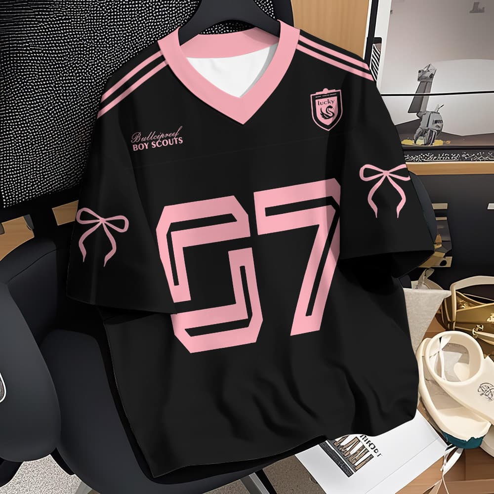 Camisa Clássica Americana De Manga Curta Combinada Com Feminina Combinando Camiseta Grande Decote Em v