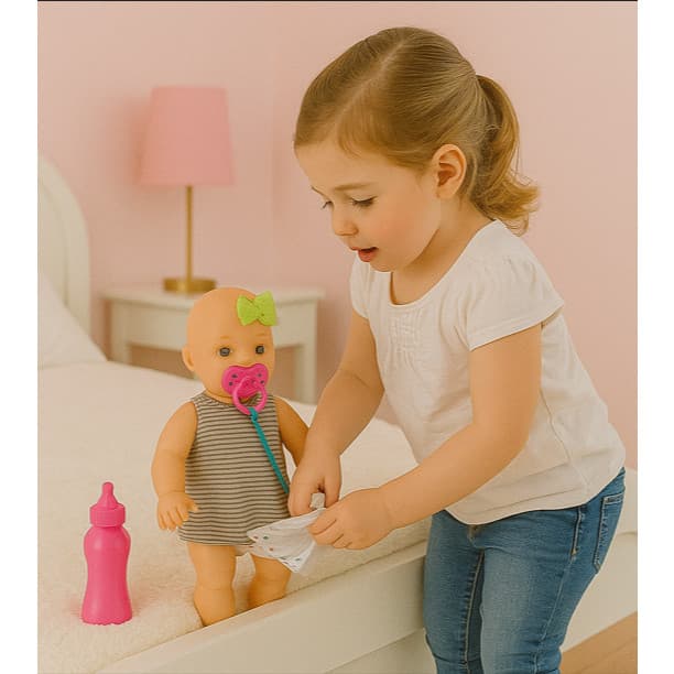 Boneca Babidu Papinha Dodói Xixi Menina Barbie Casinha Comidinha Ursinho Fralda Bebê Brinquedo