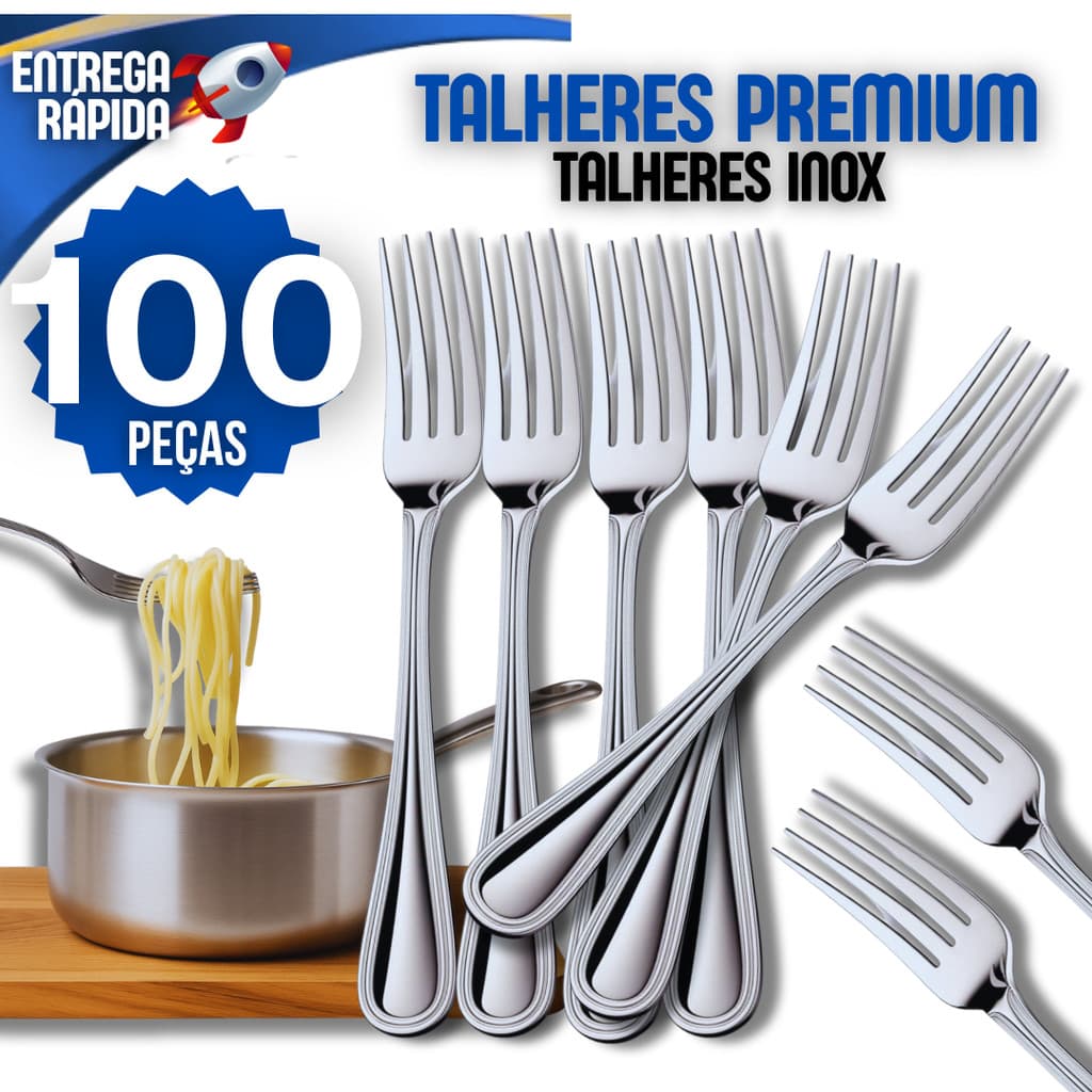 Kit 100 Garfo Talheres 100% Aço Inox Premium Cozinha Buffet Restaurante Lanchonete Qualidade