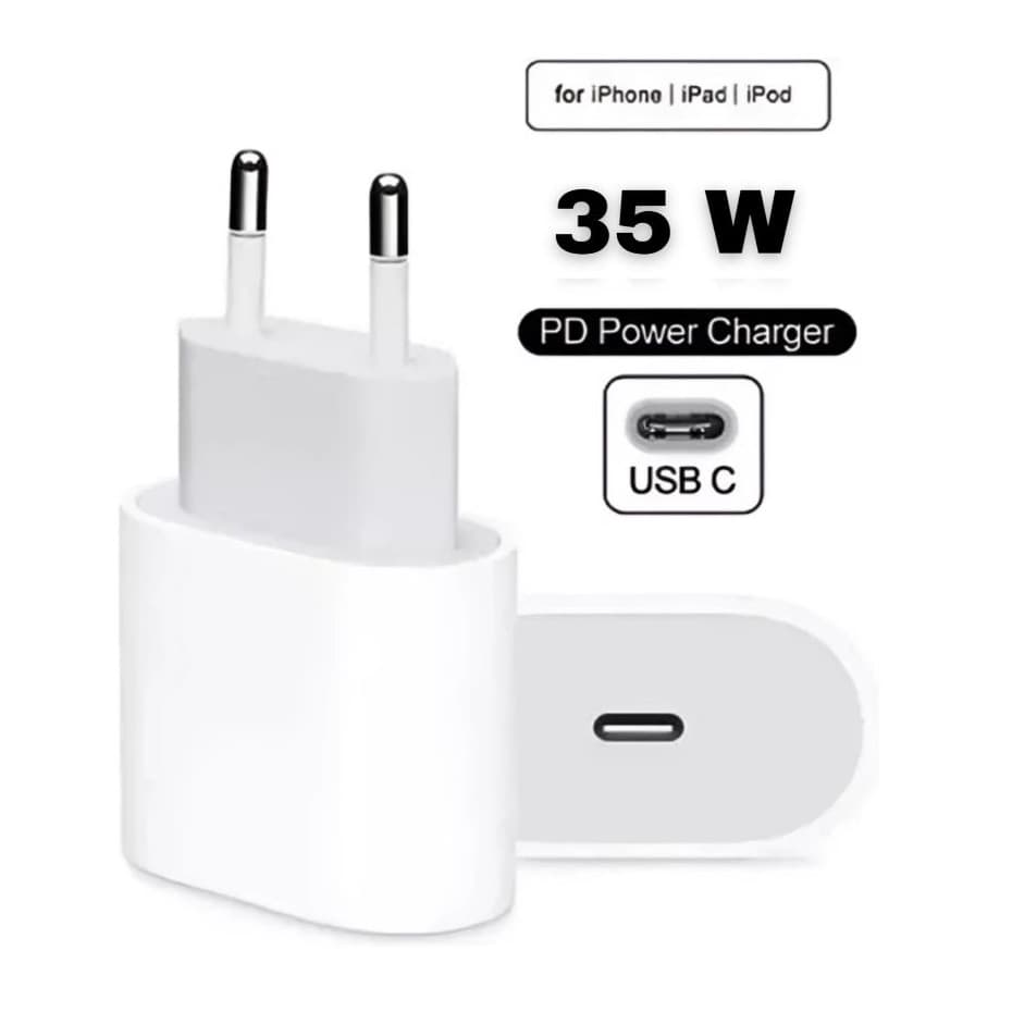 Fonte Turbo Carregador 35W USB-C Ipad Para iPhone 6 7 8 Plus XR 11 12 13 14 15 Pro Max