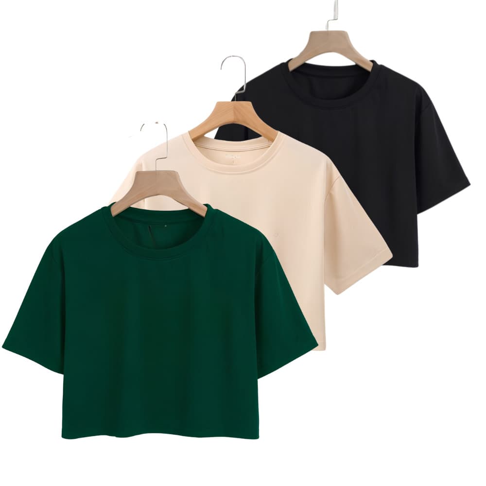 Kit 3 Blusa Cropped Feminina Camiseta 100% Algodão Básico