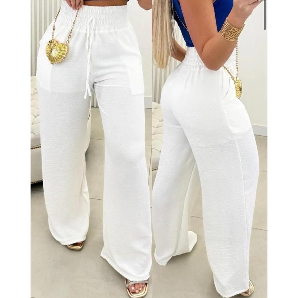 Calça Pantalona Feminina Cintura Alta Tendência Moda Envio Imediato p m g gg