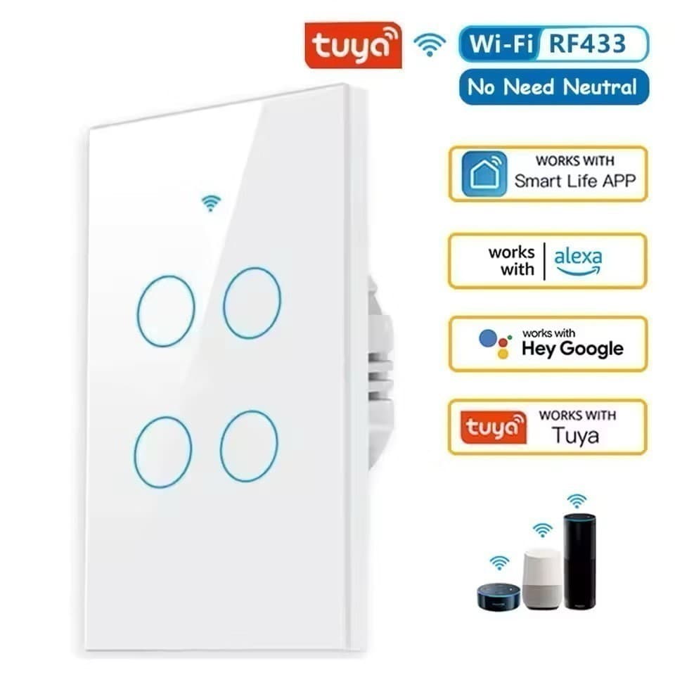 Tuya WiFi Interruptor De Luz Inteligente 2/3/4 gang Wall Touch Switch Trabalho Com Alexa Google Home Yihan