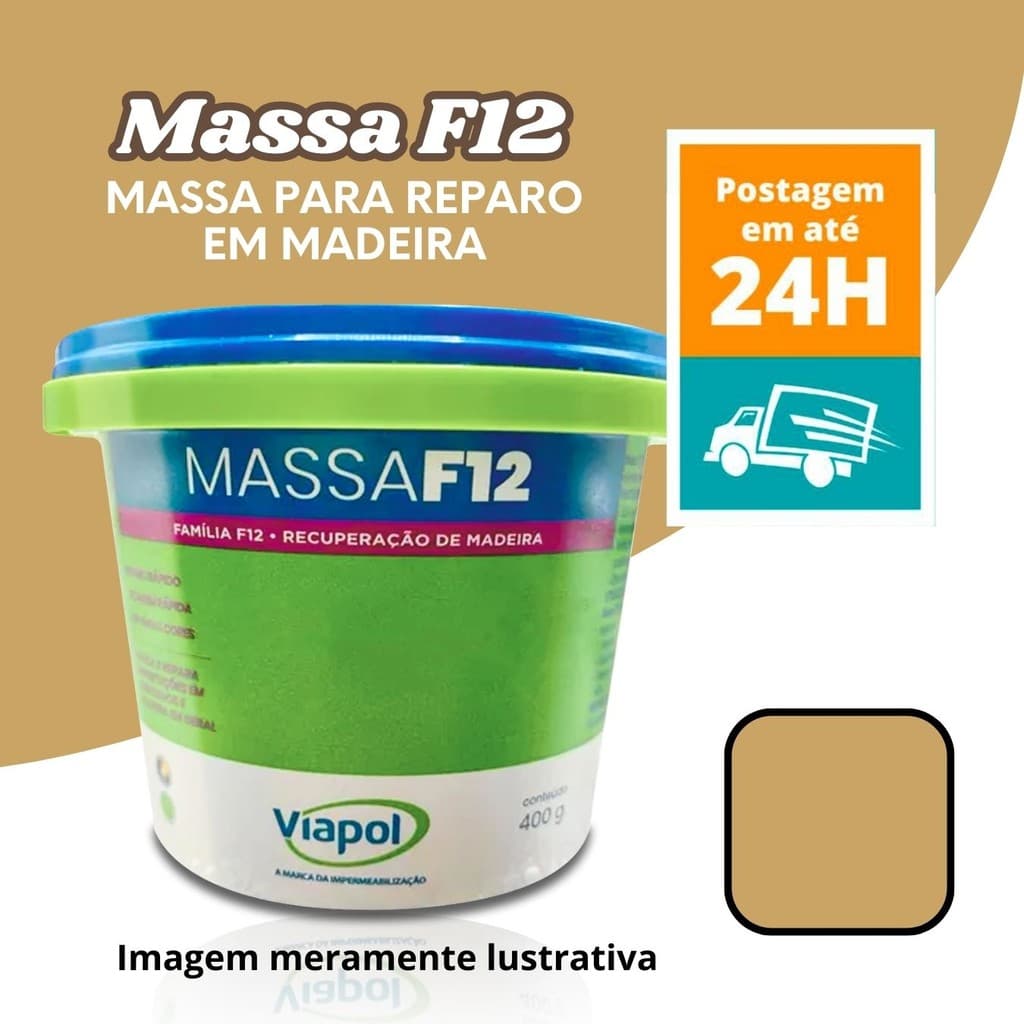 Massa para Reparo Madeira Cerejeira 400g ViapolF12 Calafetar Assoalhos Móveis Restauração Tom Quente