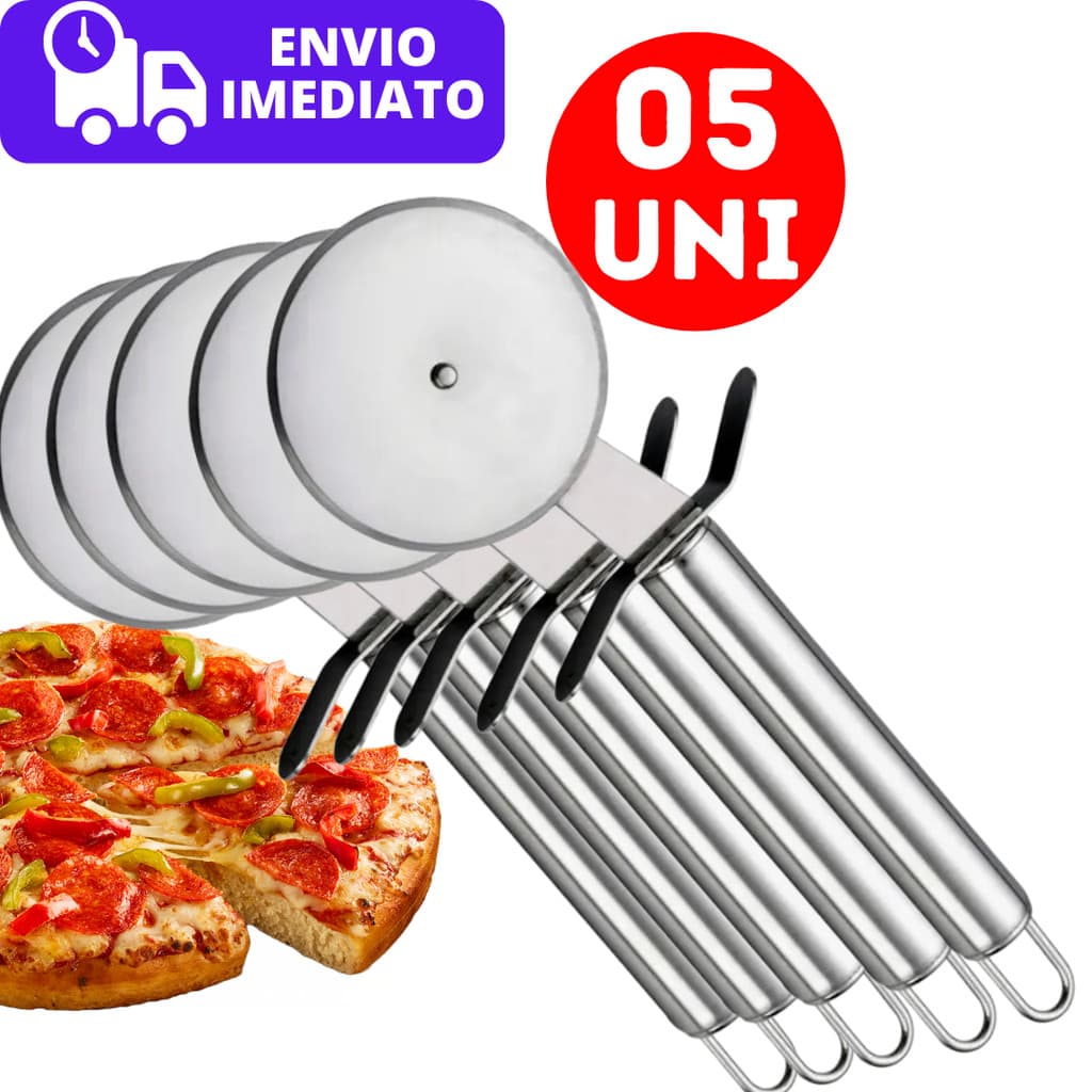 Kit 05 Cortador de Pizza Carretilha de Massas Pastel Bolos Aço Inox Profissional
