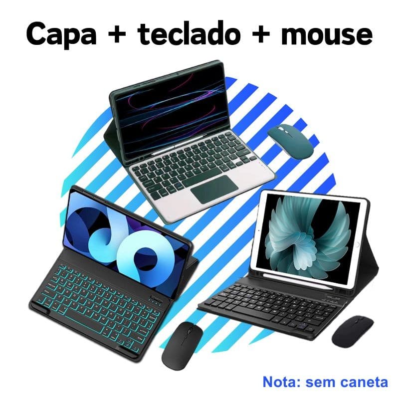 Capa + Teclado Bluetooth + Mouse Para iPad 5ª ou 6ª Geração ou air1 ou air2 ou ipad pro 9,7polegadas