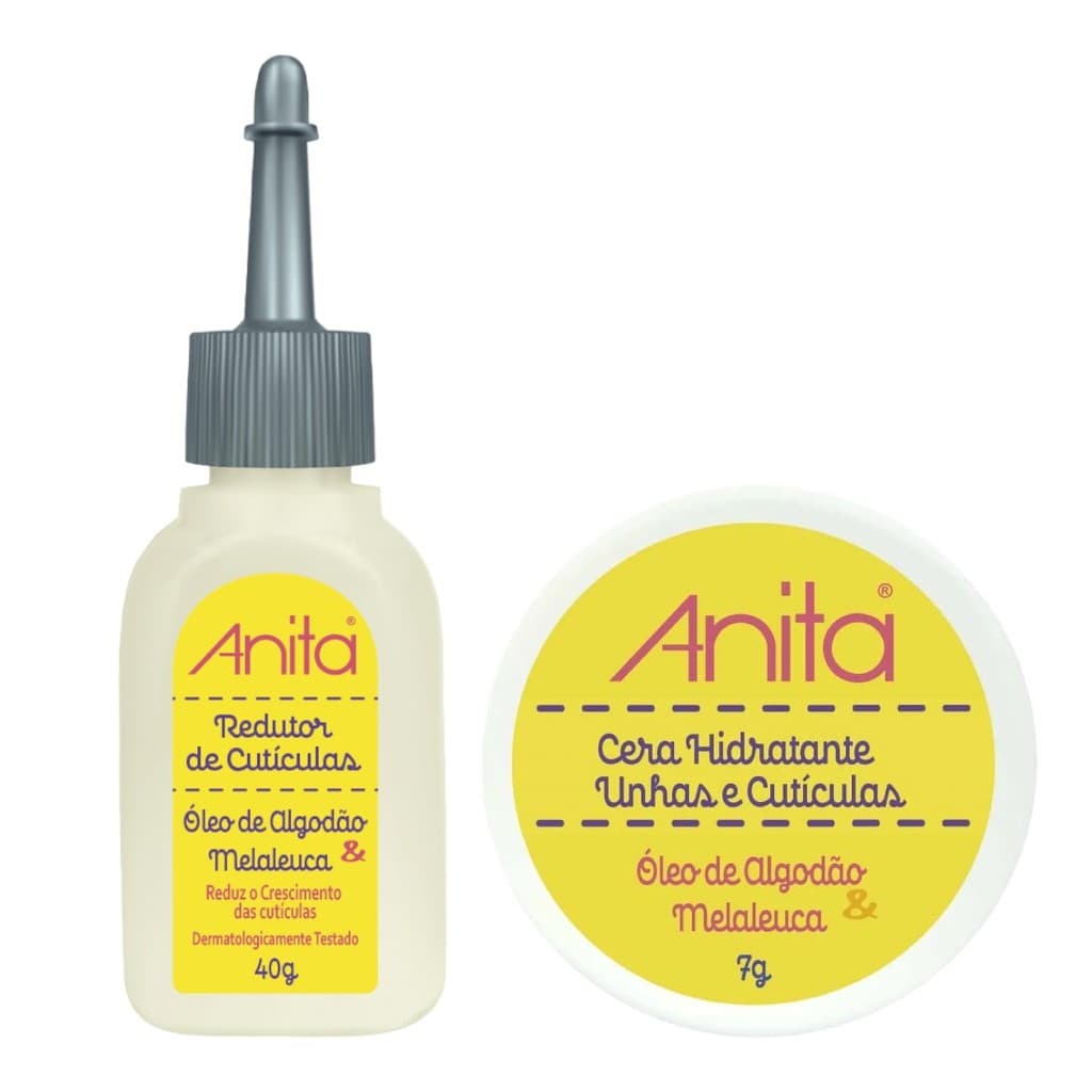 Kit Redutor de cutículas com Óleo de algodão 40ml + Cera Hidratante com Óleo de algodão 7g Anita