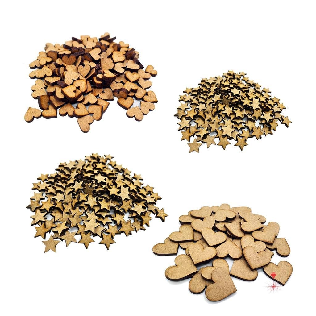Kit Mini Estrelas e Corações Aplique Enfeite Artesanato MDF