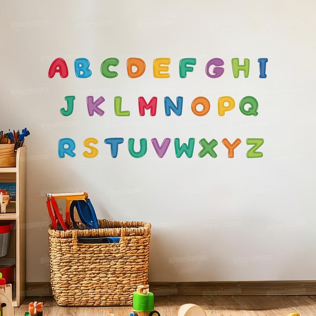 Adesivo Alfabeto Infantil Educativo Lavável Ideal Para Parede de Escola Quarto Brinquedoteca