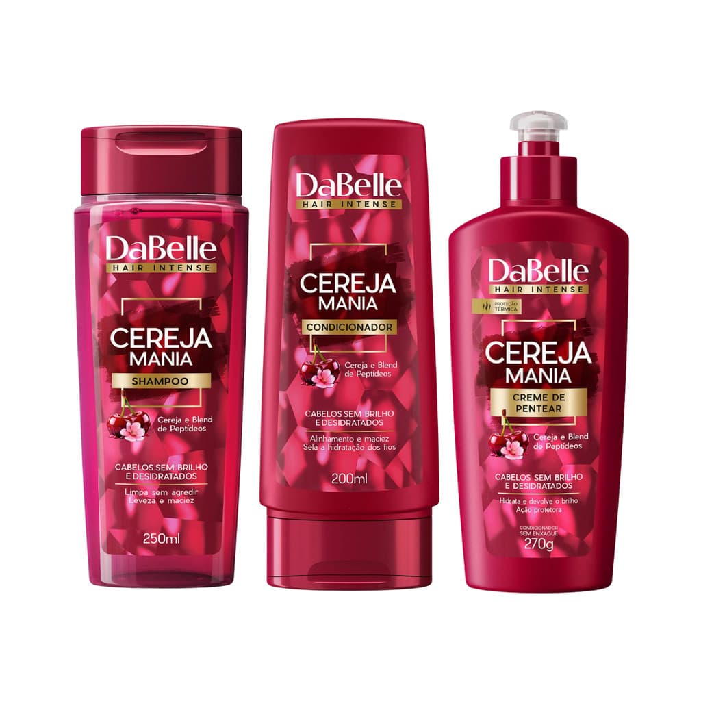 Kit Cereja Mania Shampoo Condicionador e Creme de Pentear Dabelle