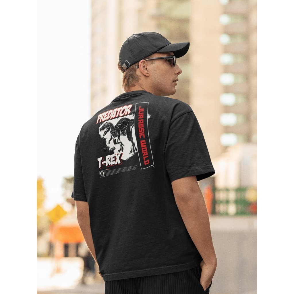 Camisa Camiseta Oversize Streetwear Masculino e Feminino para Treino e Dia a Dia Preto e Off Whte Estampado - PREDATOR