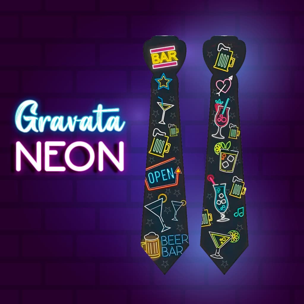 Kit 10 Unidades Gravata Neon Para Festas Eventos Baladas