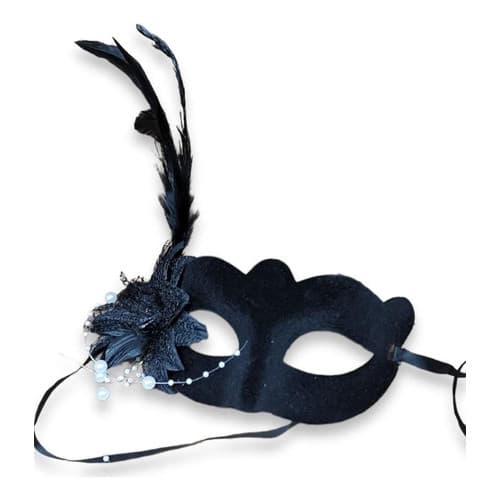 Máscara Feminina Preta Veneziana Luxo C/ Flor Baile Carnaval