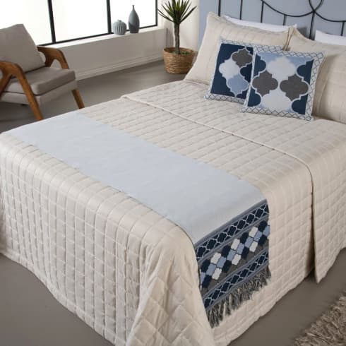 Peseira Cama Casal King Almofadas Cheias Grécia Jacquard 5 peças