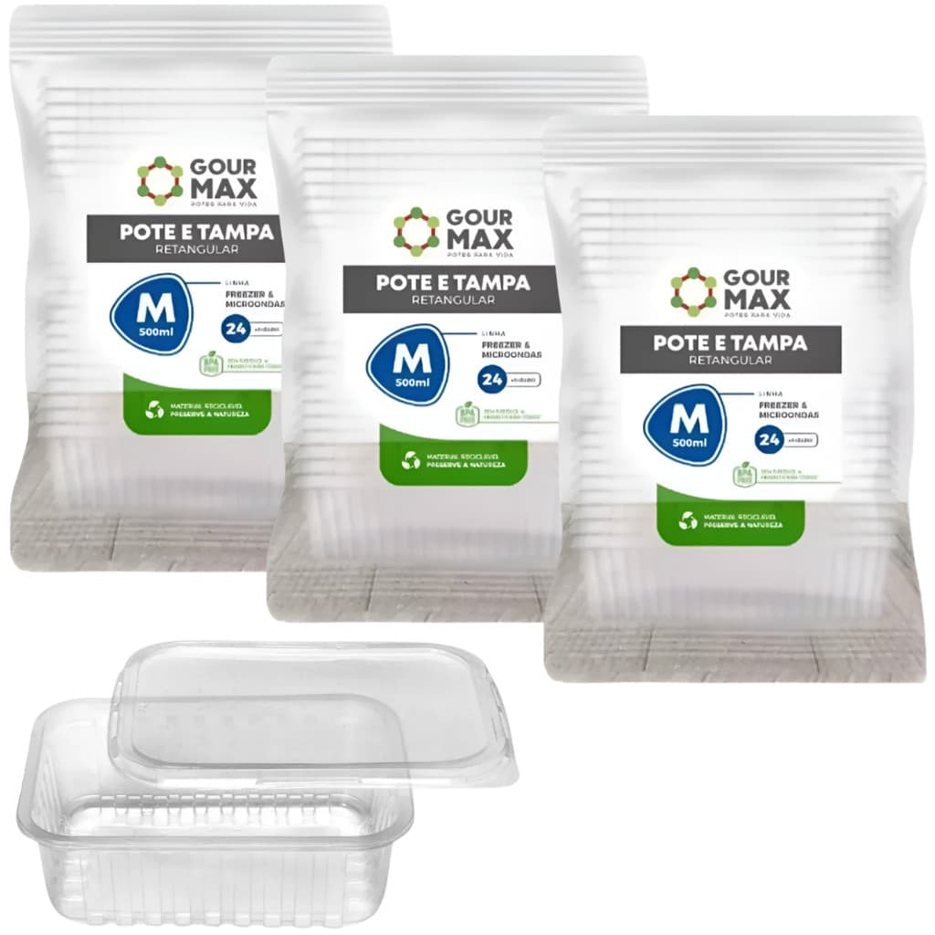 Kit Potes Marmita 500ml Tampa P/ Freezer Microondas 24 A 72 Un