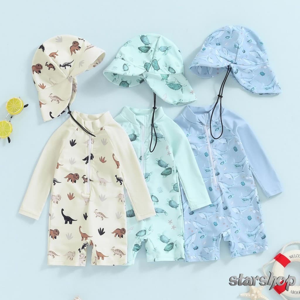 Starshop-Conjunto De Roupa De Banho Para Bebê Menino Com Estampa De Baleia , Manga Comprida , Proteção Contra Queimadura