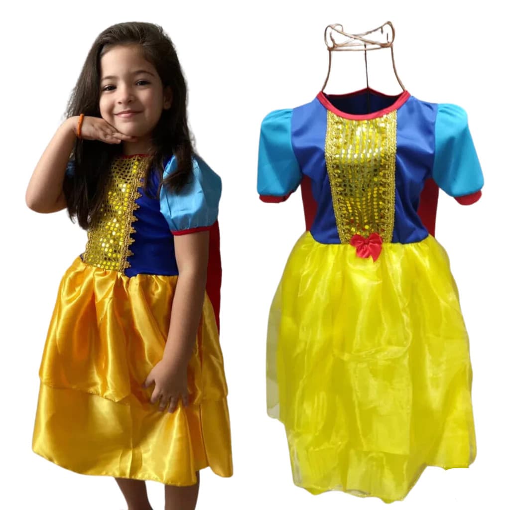 Fantasia Infantil Branca De Neve Princesas Menina Com Capa- Envio Imediato