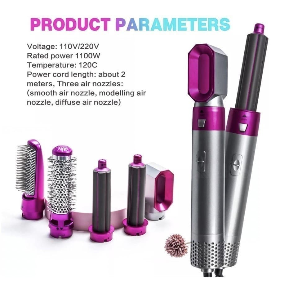 Escova 5 em 1 Secador, Pente, Modelador, Aumenta volume Profissional