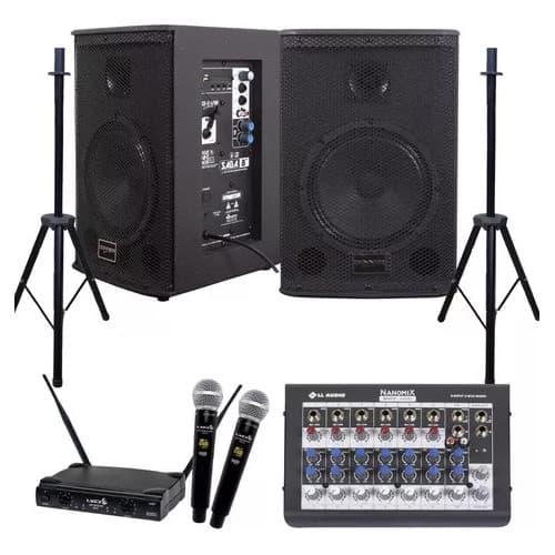 Kit Ativa Passiva Saga 8 + tripé + Mesa 8 Canais + Sistema de microfone sem fio