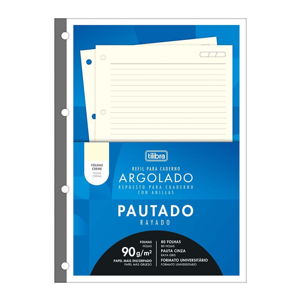 Bloco para fichário Creme UNIVERSITÁRIO TILIBRA TILIFLEX Refil para Caderno Argolado 90G com 80 folhas